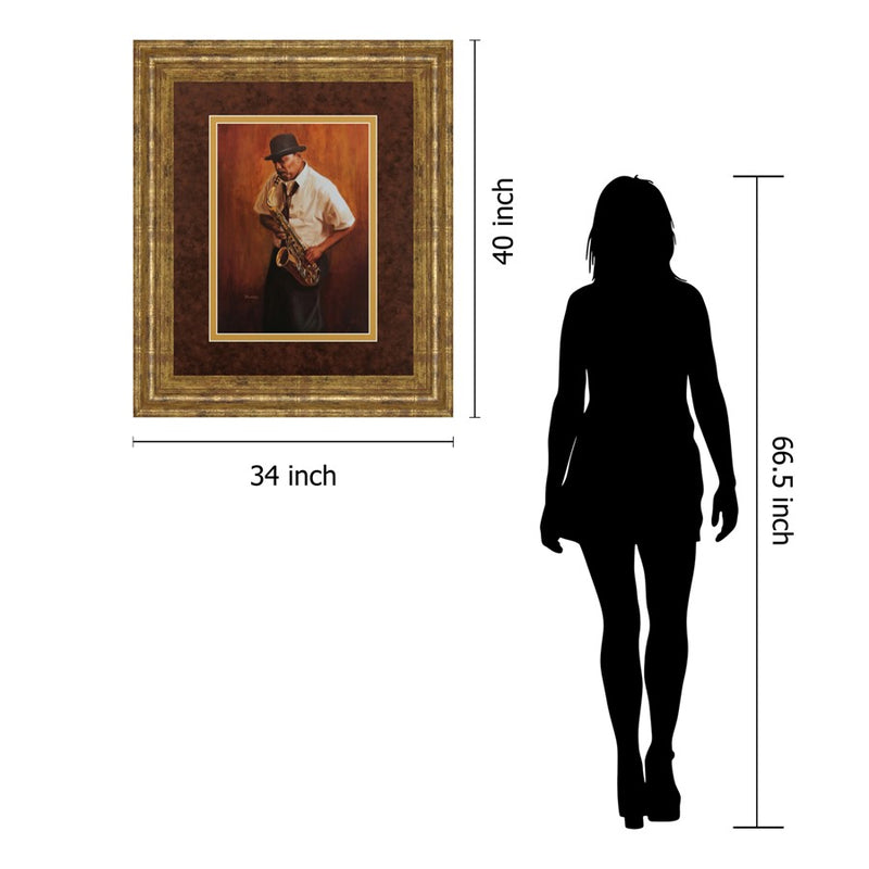 Classy Living Saxophone Serenade Wall Art Double Mat 34"x40", Gilded