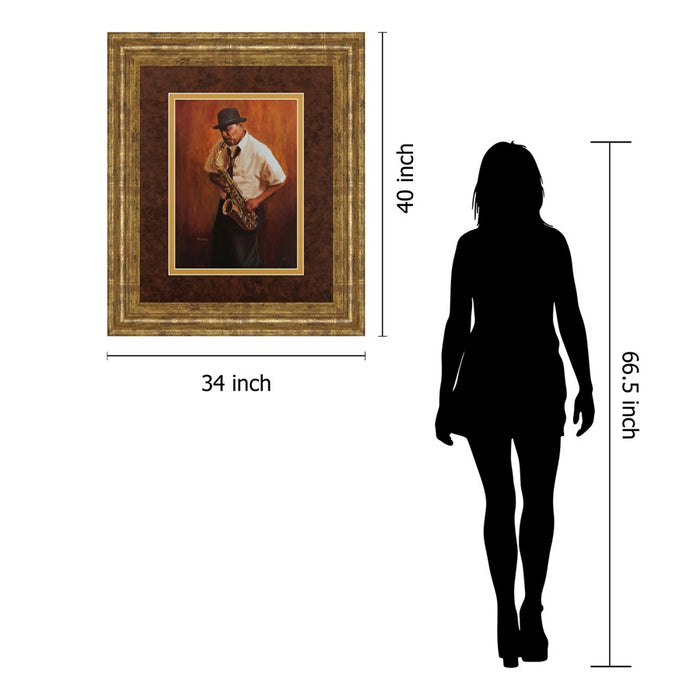 Classy Living Saxophone Serenade Wall Art Double Mat 34"x40", Gilded