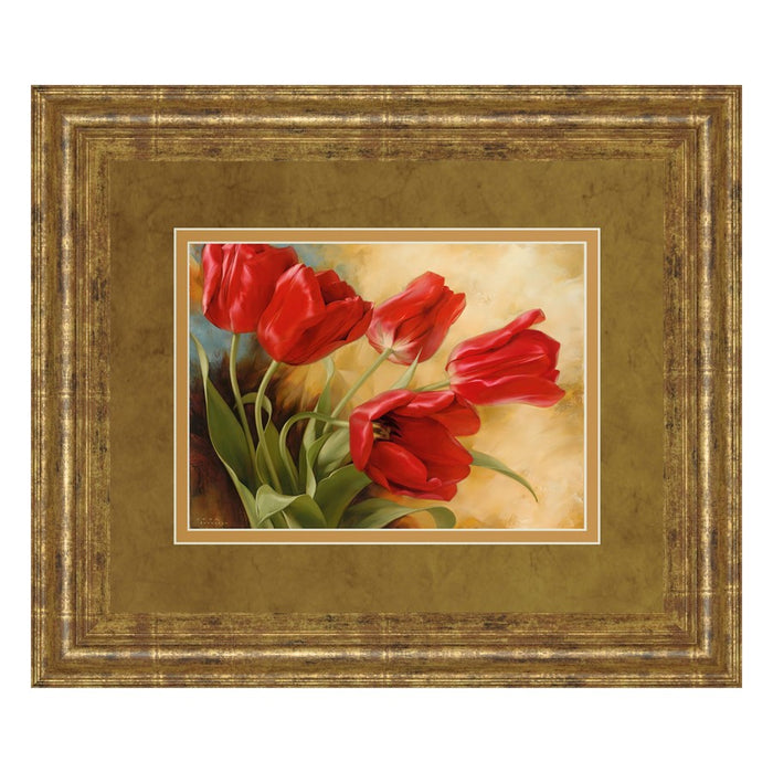 Classy Living Red Tulip Elegance Wall Art Double Mat 40"x34", Gilded