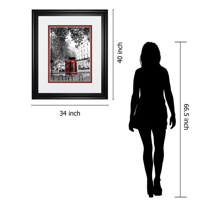 Classy Living Red Booths Wall Art Double Mat 34"x40", Black Frame