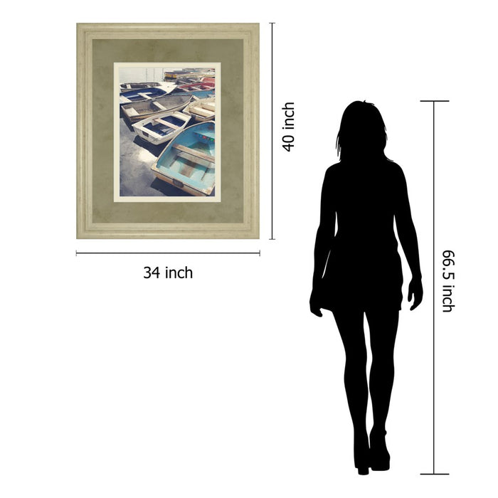 Classy Living Harbor Rowboats Wall Art Double Mat 34"x40", Ivory Bliss
