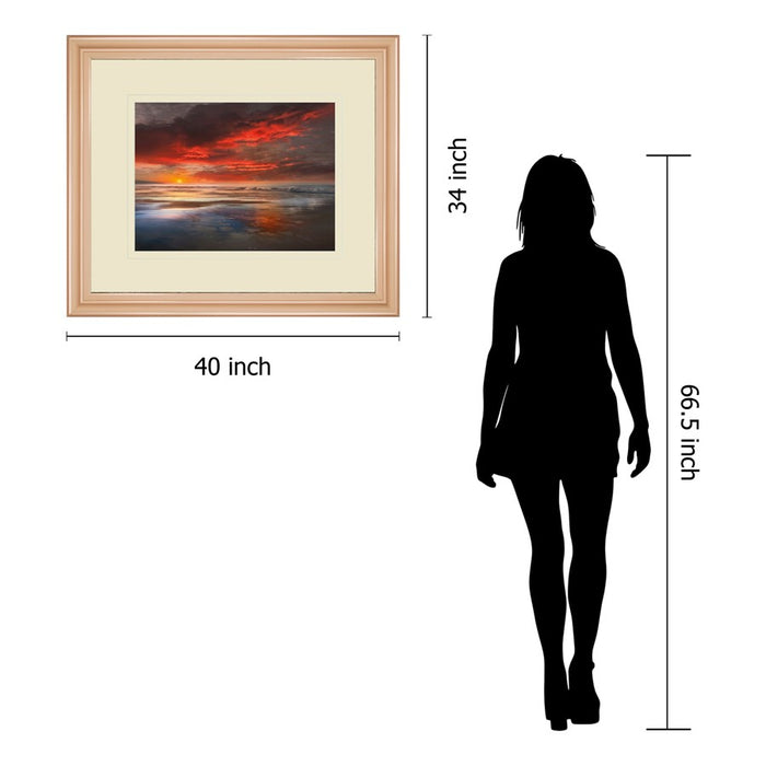 Classy Living Coastal Sunset Glow Wall Art Double Mat 40"x34", Rose Gold