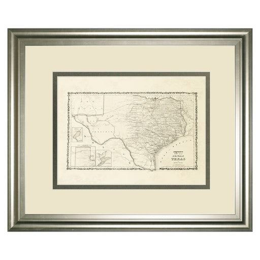 Classy Living Vintage Texas Map Wall Art Dbl Mat 40"x34", Silver - DM5718
