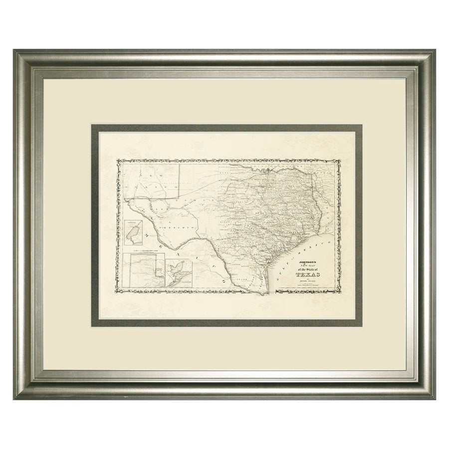 Classy Living Vintage Texas Map Wall Art Dbl Mat 40"x34", Silver - DM5718