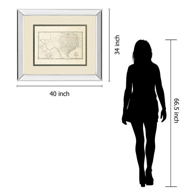 Classy Living Vintage Texas Map Wall Art 40"x34", Mirrored