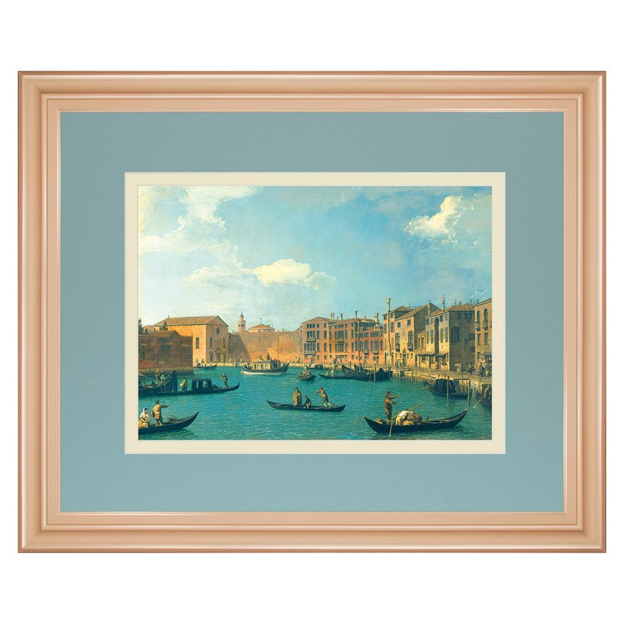 Classy Living Venetian Canal View Wall Art Double Mat 40"x34", Rose Gold