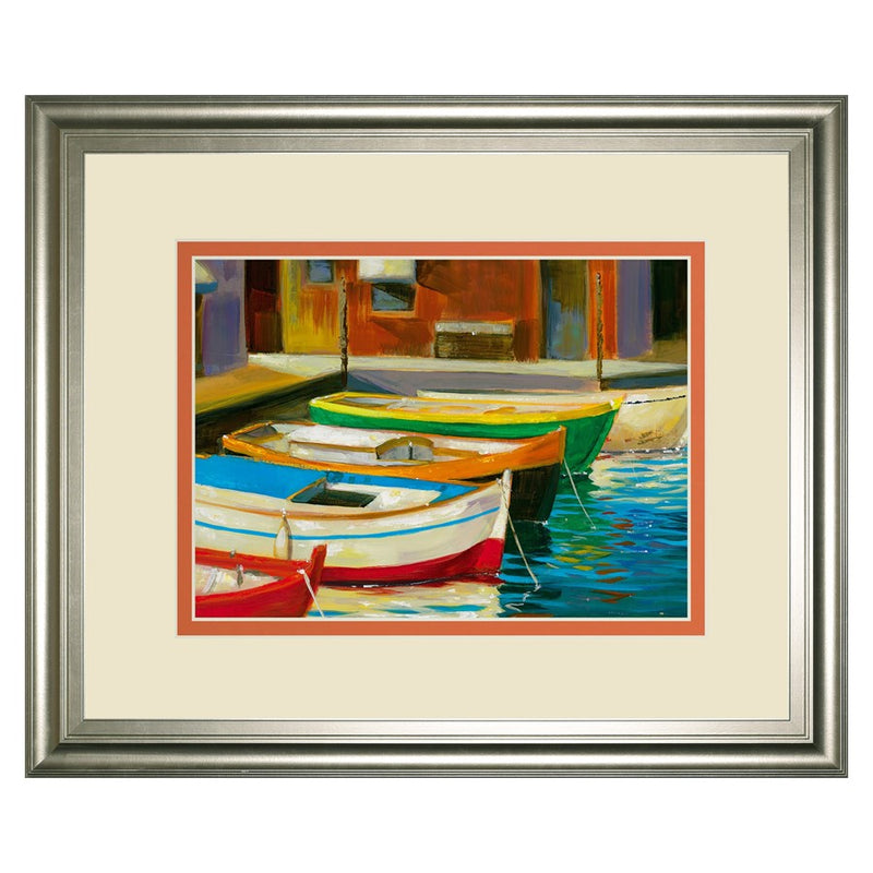 Classy Living Canal Boats Wall Art Double Mat 40"x34", Silver Serenity