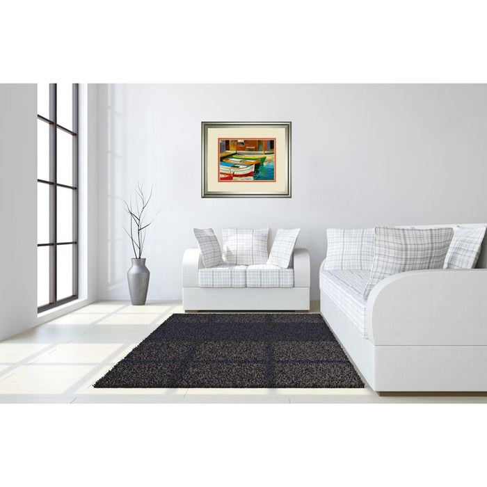 Classy Living Canal Boats Wall Art Double Mat 40"x34", Silver Serenity