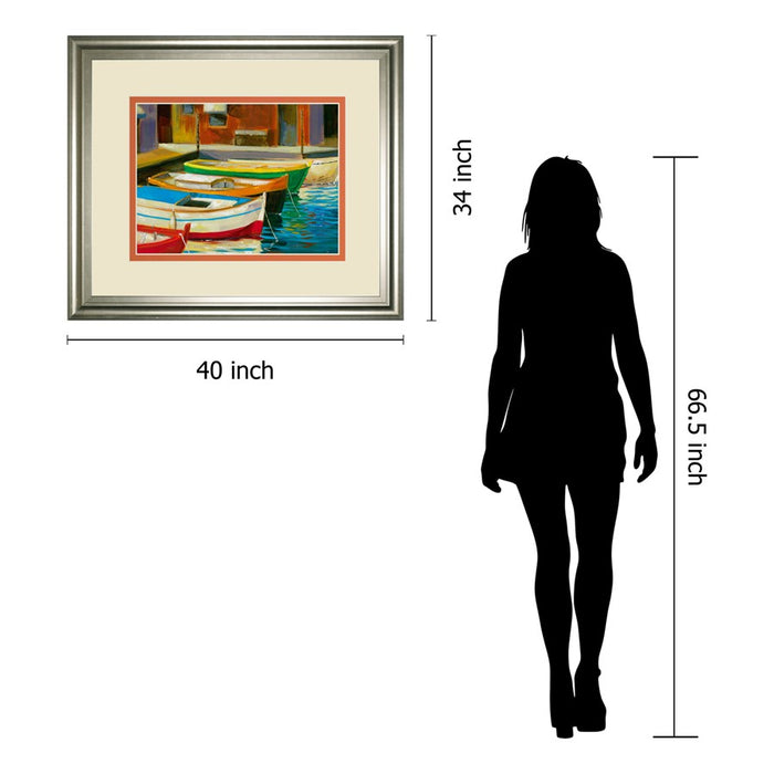 Classy Living Canal Boats Wall Art Double Mat 40"x34", Silver Serenity