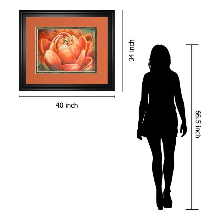Classy Living Red Lotus Bloom Wall Art Double Mat 40"x34", Midnight Aura