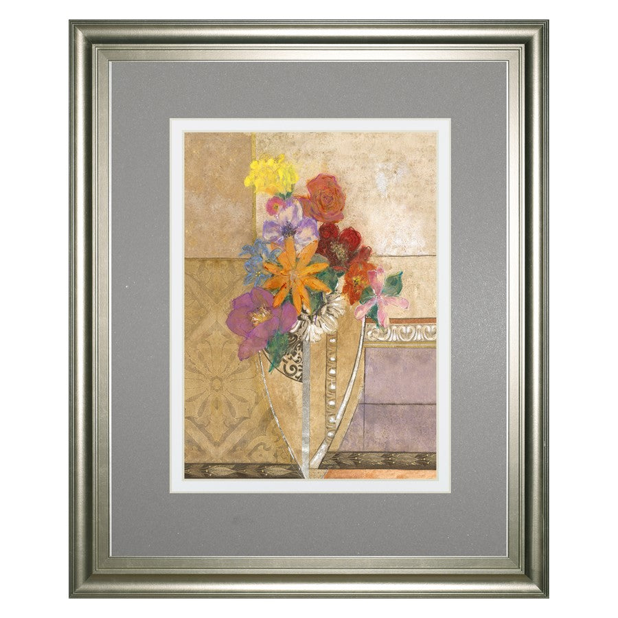 Classy Living Pansy Bouquet Wall Art Double Mat 34"x40", Silver Serenity