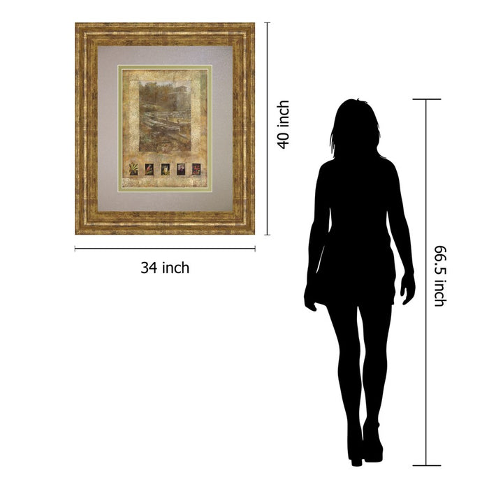 Classy Living Botanical Garden Scene Wall Art Double Mat 34"x40", Gilded