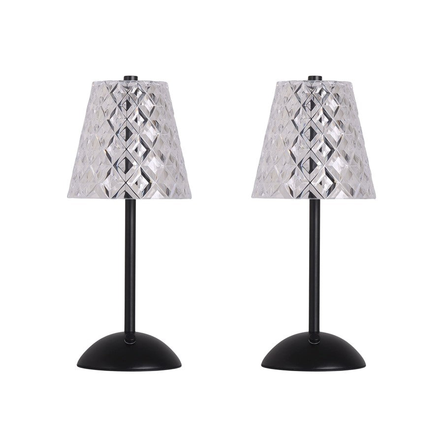 Classy Living Crystal Radiance Recharge LED Lamp/Set of 2, Black/Clear
