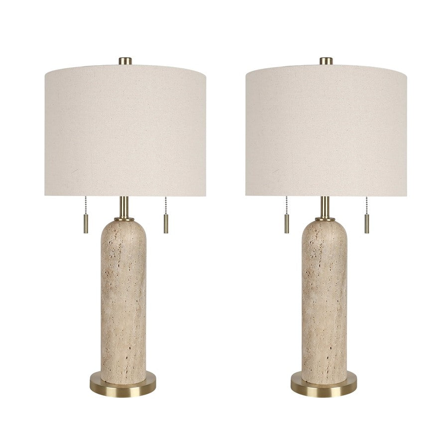 Classy Living Travertine Elegance 2Lt Lamp/Set of 2, Natural/Cream