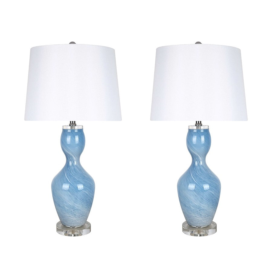 Classy Living Azure Elegance 1Lt Table Lamp/Set of 2, Blue, White/White
