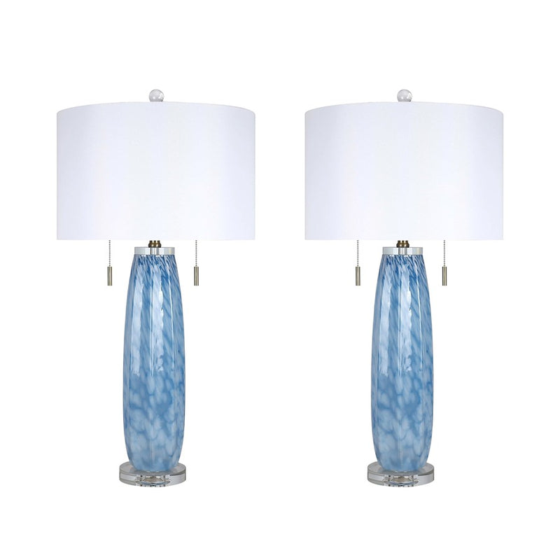 Classy Living Azure Drift 2Lt Table Lamp/Set of 2, Blue, White/White