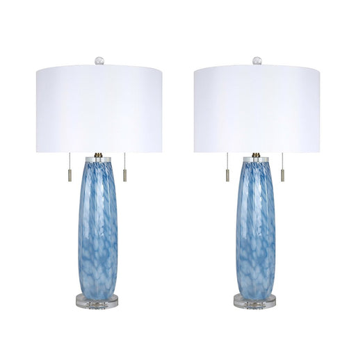 Classy Living Azure Drift 2Lt Table Lamp/Set of 2, Blue, White/White