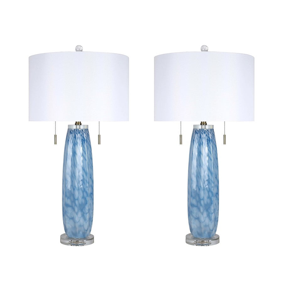Classy Living Azure Drift 2Lt Table Lamp/Set of 2, Blue, White/White