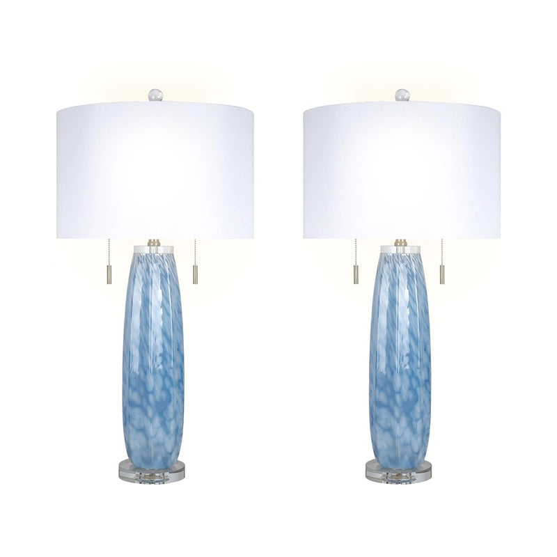 Classy Living Azure Drift 2Lt Table Lamp/Set of 2, Blue, White/White