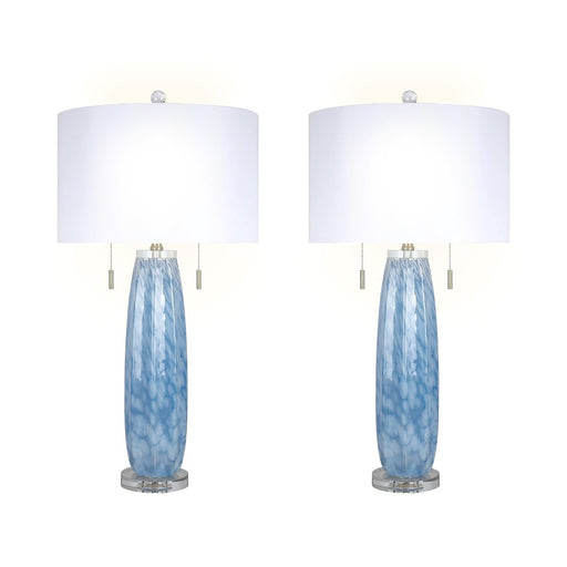 Classy Living Azure Drift 2Lt Table Lamp/Set of 2, Blue, White/White
