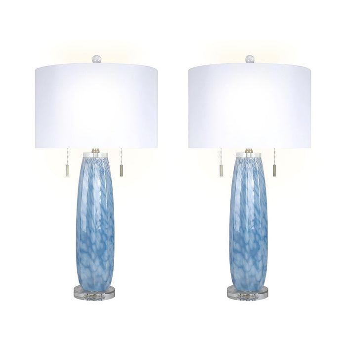 Classy Living Azure Drift 2Lt Table Lamp/Set of 2, Blue, White/White