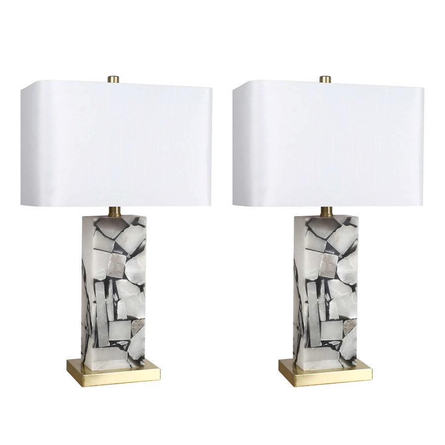 Classy Living Alabaster Mosaic 1Lt Table Lamp/Set of 2, Natural/White