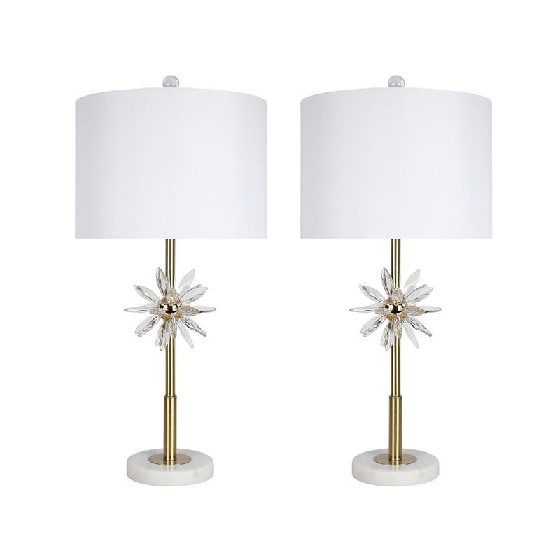 Classy Living Crystal Bloom 1Lt Table Lamp/Set of 2, Gold/White