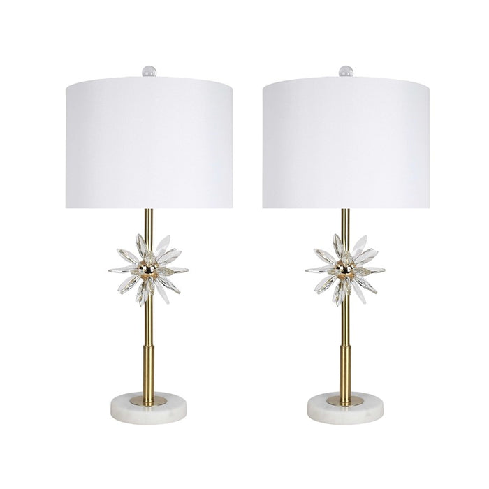 Classy Living Crystal Bloom 1Lt Table Lamp/Set of 2, Gold/White