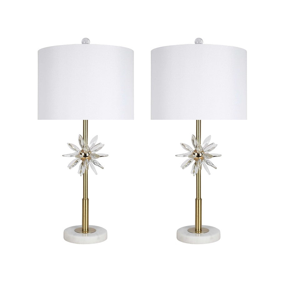 Classy Living Crystal Bloom 1Lt Table Lamp/Set of 2, Gold/White