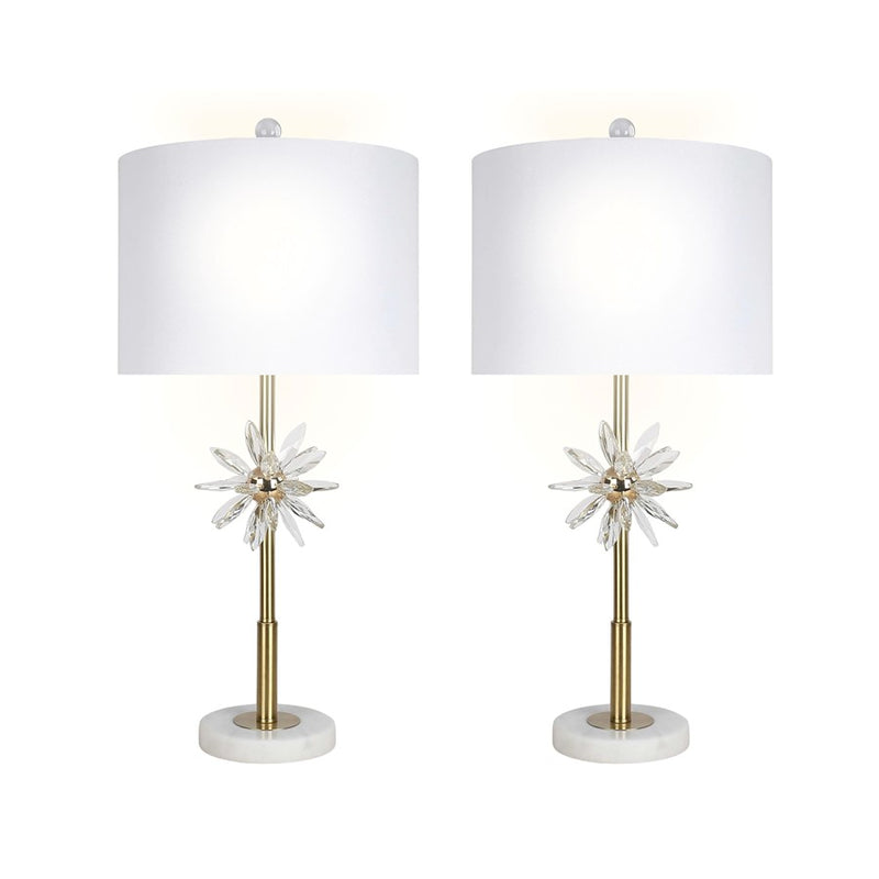 Classy Living Crystal Bloom 1Lt Table Lamp/Set of 2, Gold/White
