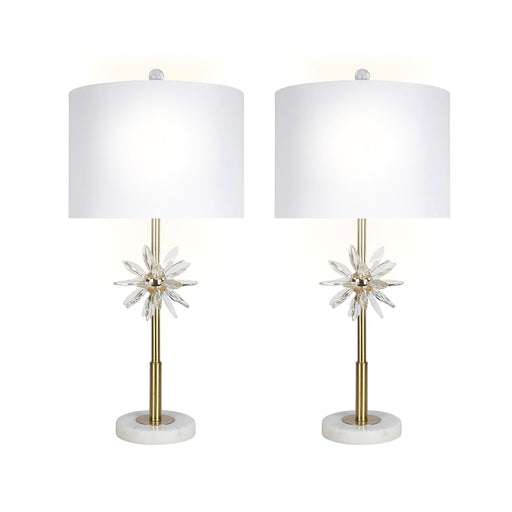 Classy Living Crystal Bloom 1Lt Table Lamp/Set of 2, Gold/White