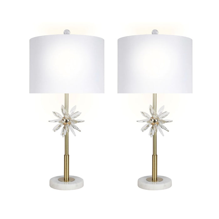 Classy Living Crystal Bloom 1Lt Table Lamp/Set of 2, Gold/White