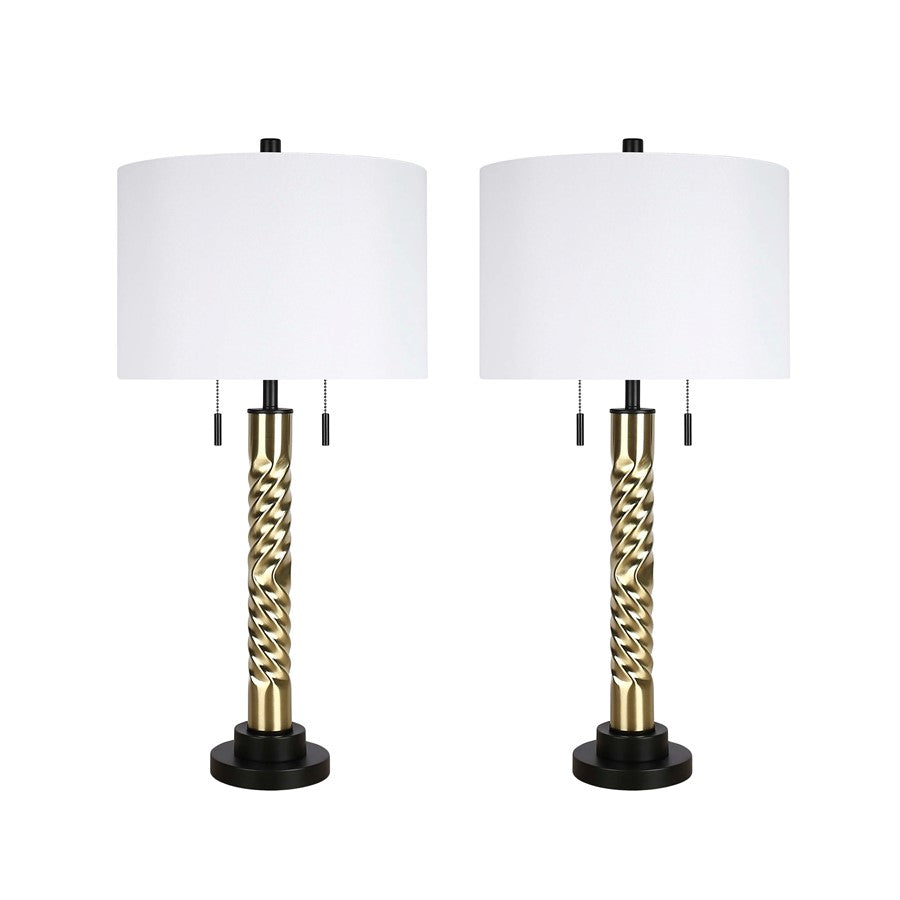 Classy Living Twist Elegance 2Lt Table Lamp/Set of 2, Black, Gold/White