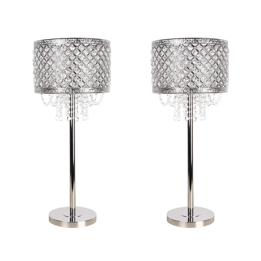 Classy Living Crystal Elegance 1Lt Table Lamp/Set of 2, Nickel/Clear