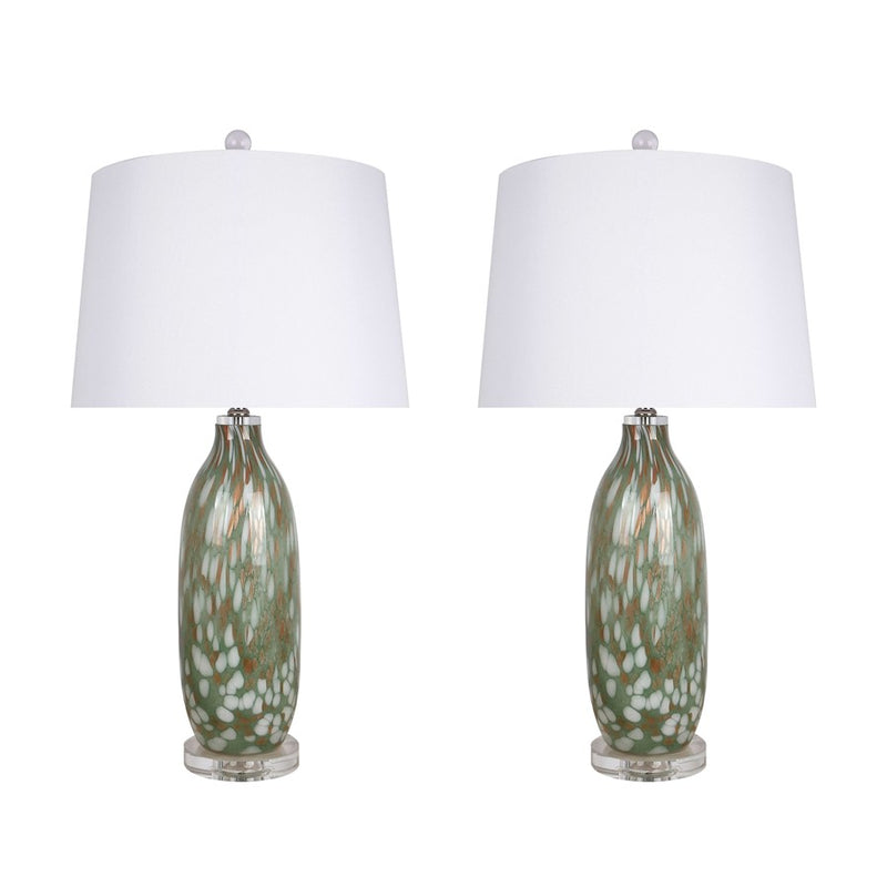 Classy Living Verdant Glow 1Lt Table Lamp/Set of 2, Green/White