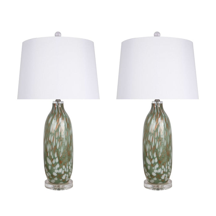 Classy Living Verdant Glow 1Lt Table Lamp/Set of 2, Green/White
