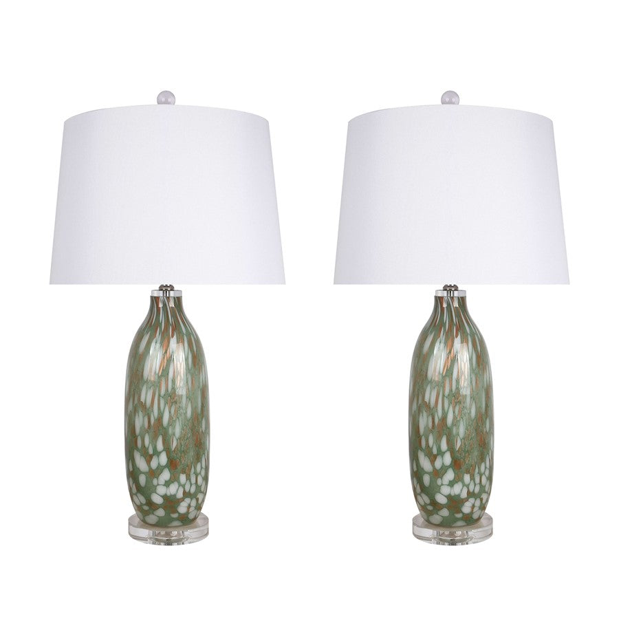 Classy Living Verdant Glow 1Lt Table Lamp/Set of 2, Green/White
