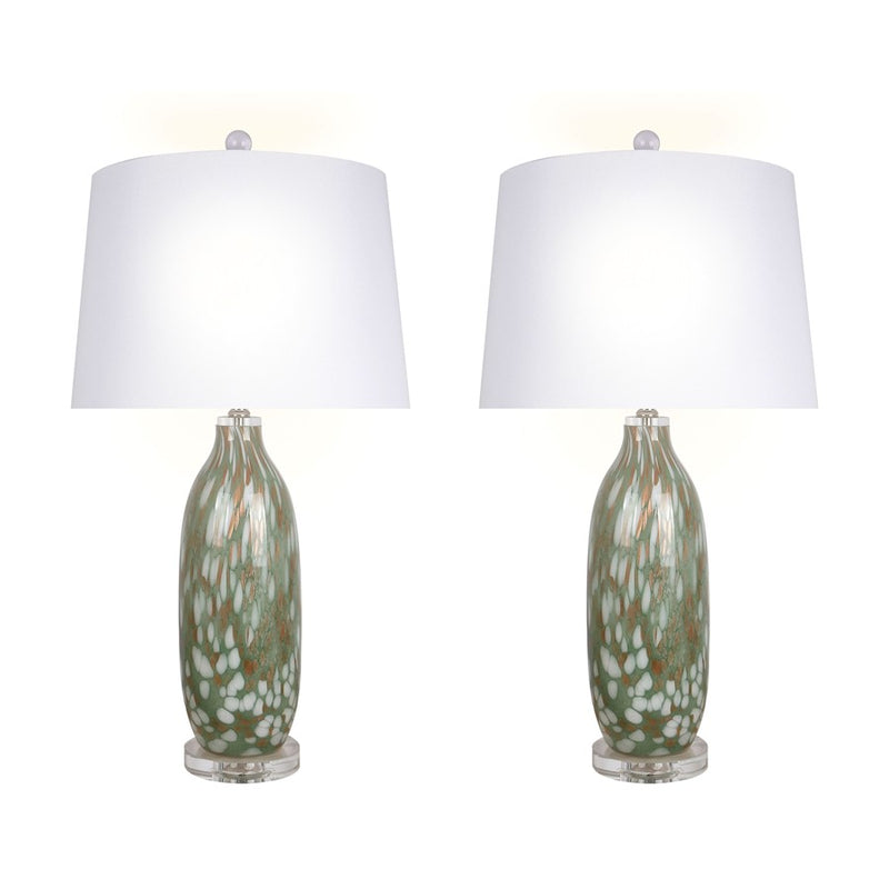 Classy Living Verdant Glow 1Lt Table Lamp/Set of 2, Green/White