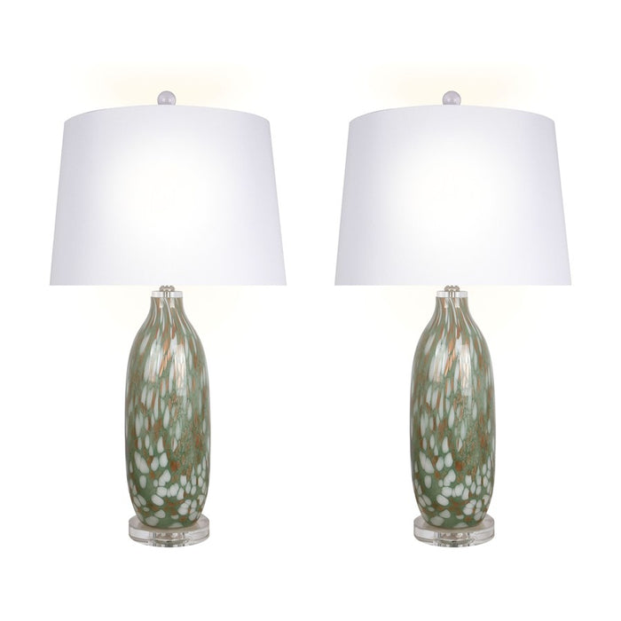 Classy Living Verdant Glow 1Lt Table Lamp/Set of 2, Green/White