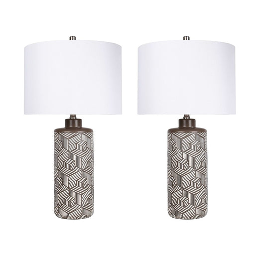 Classy Living Geometric Harmony 1Lt Table Lamp/Set of 2, Brown, White