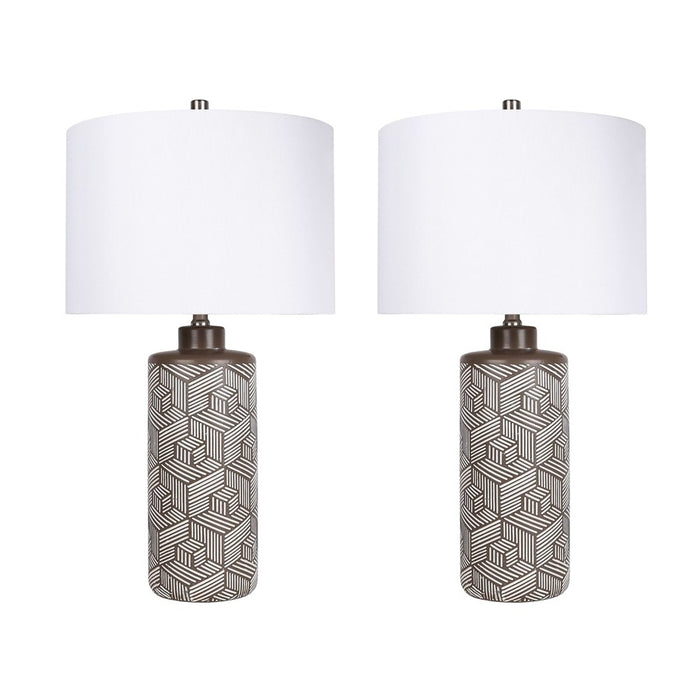 Classy Living Geometric Harmony 1Lt Table Lamp/Set of 2, Brown, White