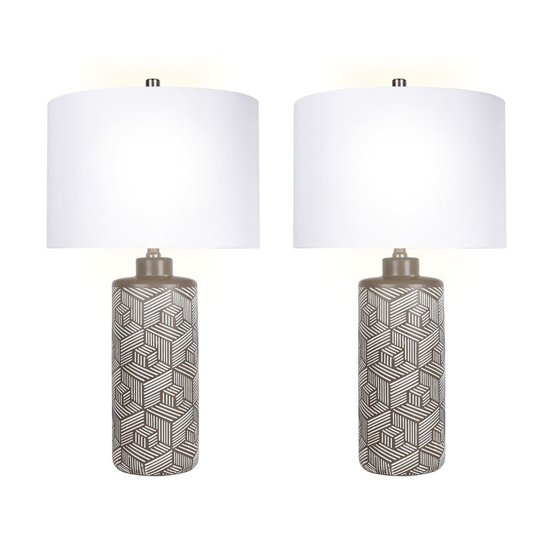 Classy Living Geometric Harmony 1Lt Table Lamp/Set of 2, Brown, White