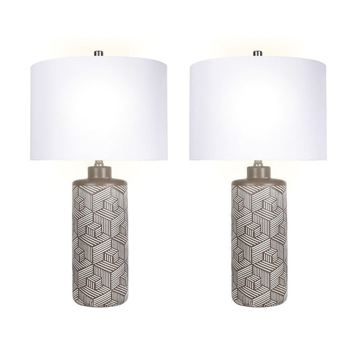 Classy Living Geometric Harmony 1Lt Table Lamp/Set of 2, Brown, White