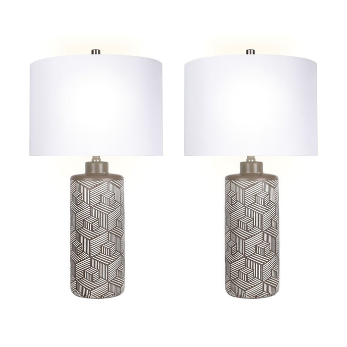 Classy Living Geometric Harmony 1Lt Table Lamp/Set of 2, Brown, White