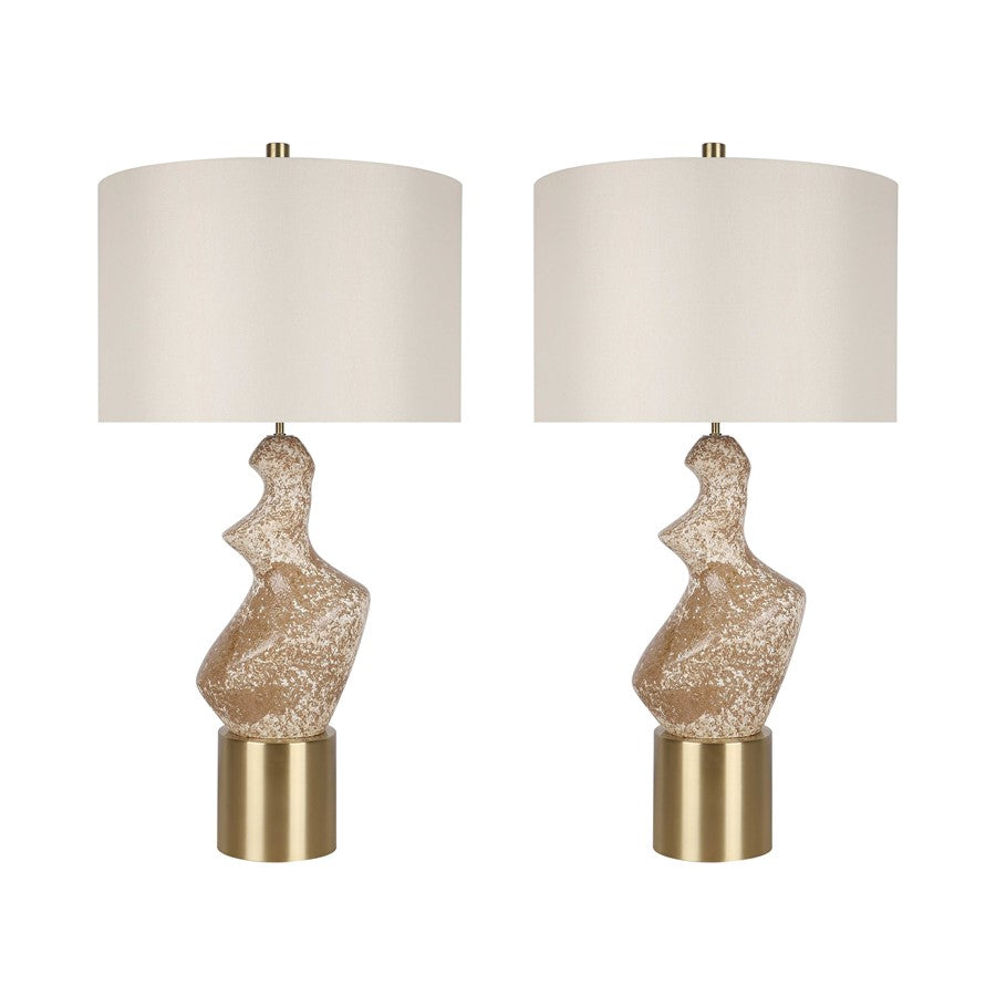 Classy Living Sculptural Serenity Table Lamp/Set of 2, Crm/Tan/White
