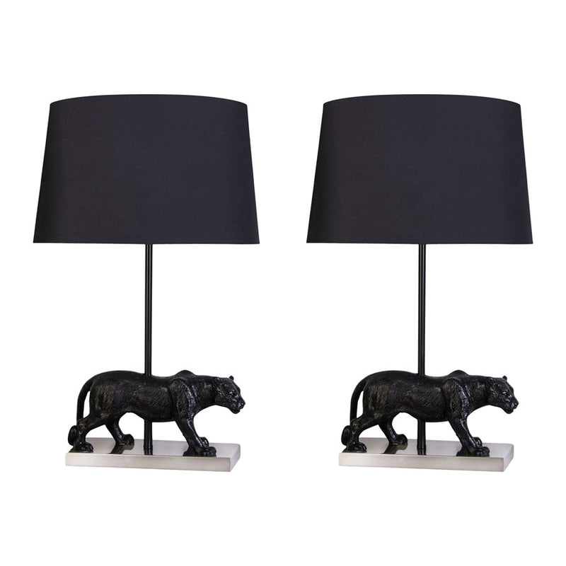 Classy Living Panther Noir Polyresin 1Lt Table Lamp/Set of 2, Black