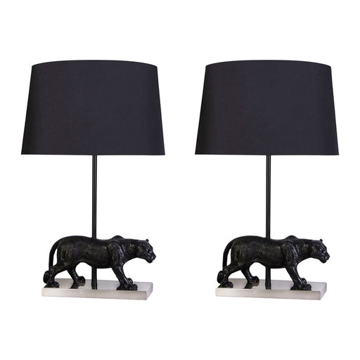 Classy Living Panther Noir Polyresin 1Lt Table Lamp/Set of 2, Black