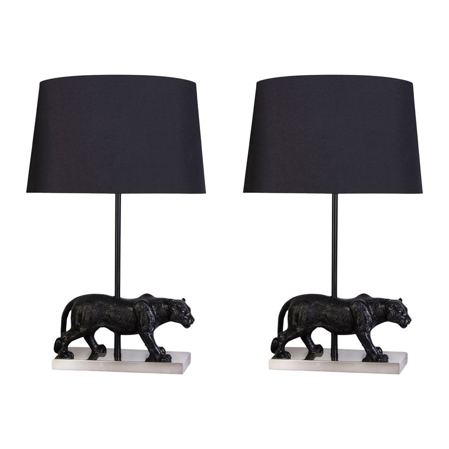 Classy Living Panther Noir Polyresin 1Lt Table Lamp/Set of 2, Black