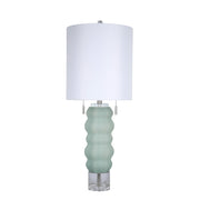 Classy Living Oceanic Wave 31in 2-Light Table Lamp Set | Contemporary Mist Blue Crystal and White Linen | Bedside & Console | Model ECL1099C