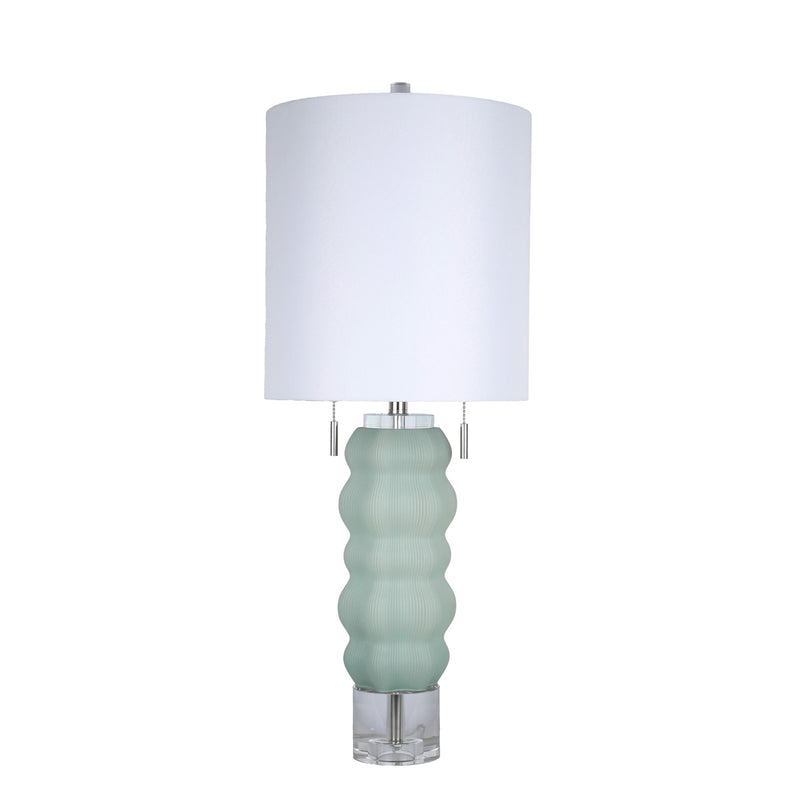 Classy Living Oceanic Wave 31in 2-Light Table Lamp Set | Contemporary Mist Blue Crystal and White Linen | Bedside & Console | Model ECL1099C